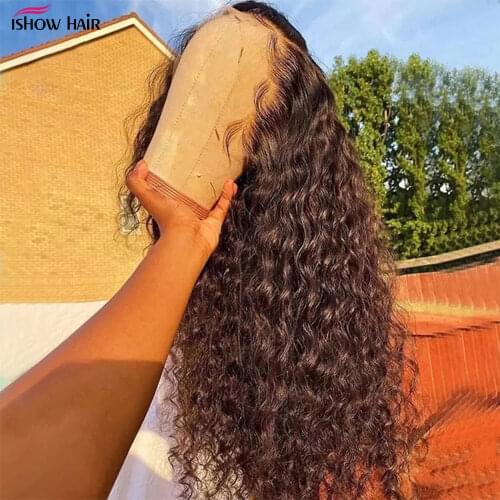 Ishow Hair 13x4 13x6 Frontal Human Hair Wigs Pre Plucked 30 Inches Deep Wave 5x5 Lace Closure Loose Water Curly Wig For Women
