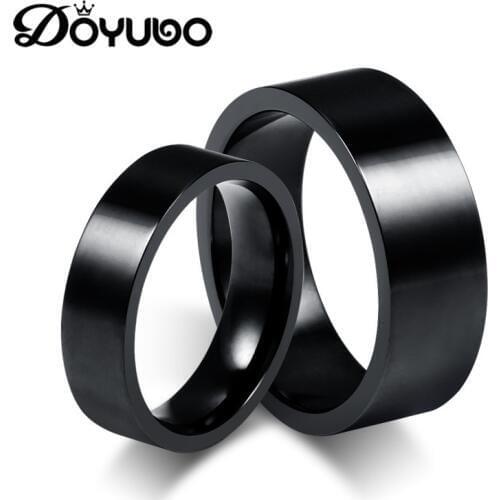 DOYUBO Simple Style 316L Stainless Steel Couples Rings Black Titanium Steel Fashion Punk Design Engraving Name Lover Rings DF020