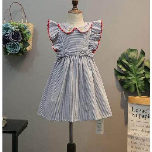 Stripe Baby Girl Dress Bow Flare Sleeve Summer Princess Dress Children Clothes 3-7Y LT024