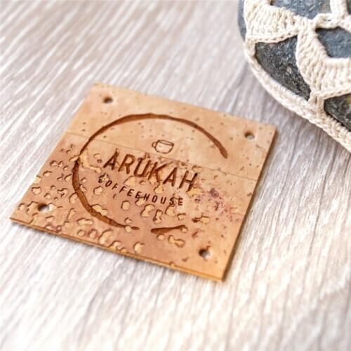 Cork leather labels, custom sew on labels, leather logo label, handmade labels, labels for knitted goods, personalized label