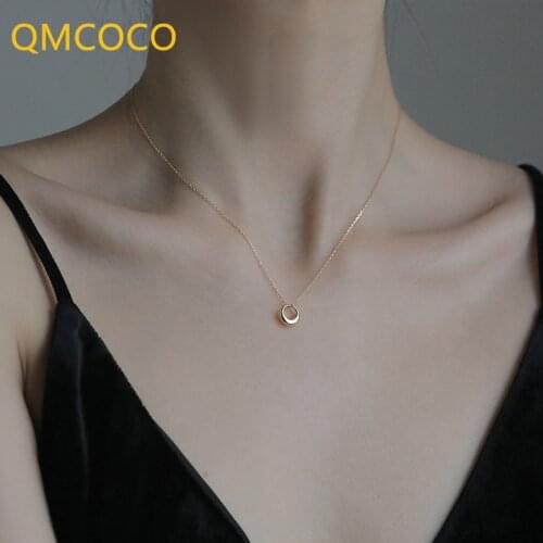 QMCOCO 925 Silver Classic Necklace Simple Round Shape Necklace Fashion Oval Shape Woman Birthday Party Jewelry Accessories