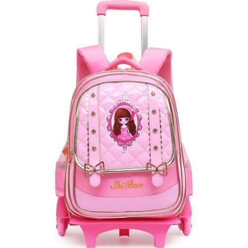 Removable Children School Bags 2 Wheels and 6 Wheels Stairs Kids girls Cute Trolley backpack Luggage Book Bags travel Bookbag