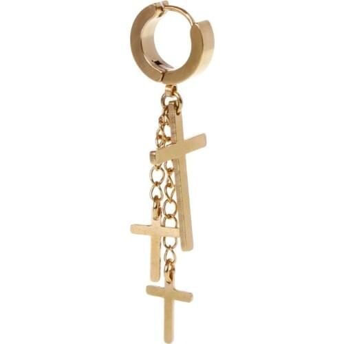 1pc New Design Punk Earrings Cross Pendant Dangle Long Drop Chain Tassel Titanium Steel Women Men Jewelry Charms Brincos Hanging