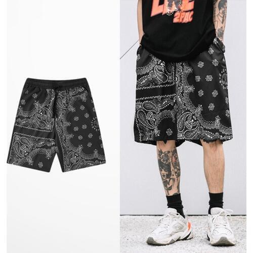 Retro Japanese Style Shorts Men Casual Wear Hip Hop Cashew nut Print Short Pants Tide Brand Skateboard Street Mens Shorts