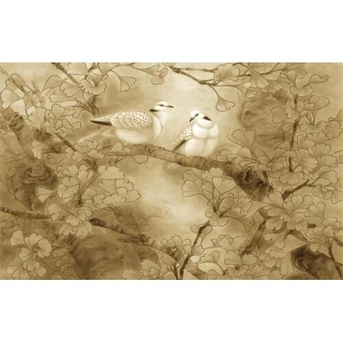 Modern wallpaper for living room European retro TV background wall flower and birds wallpapers