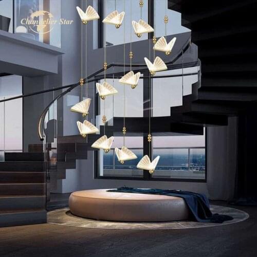 Nordic LED Chandeliers Lighting Modern Butterfly Acrylic Pendant Hanging Lights Bedroom Living Room Staircase Villa Lamps Lustre