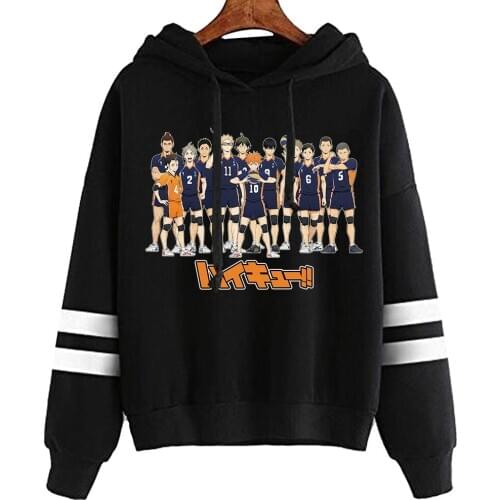 Anime Haikyuu Printed Harajuku Streetswear Hoodie Men Women Striped Karasuno Fly High Hooded Sweatshirt Pullover Tops