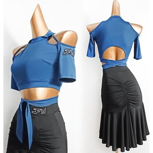 Latin Dance Tops Womens New Bandage Shirt Latin Practice Wear Off-Shoulder Top Samba Rumba Salsa Dance Clothes Adults VDB2696