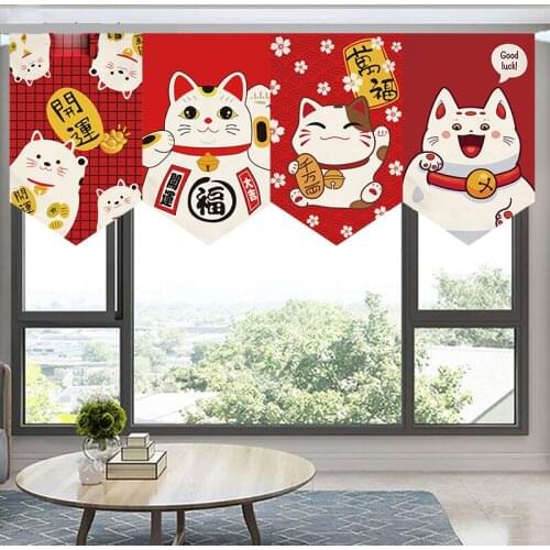 Japanese Lucky Cat Short Door Curtain Kitchen Restaurant Sushi Shop Decorative Half Curtain Sushi Shop Hanging Curtains