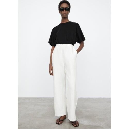 Totem* women spring autumn season linen straight leg pants classic casual jeans loose style trousers