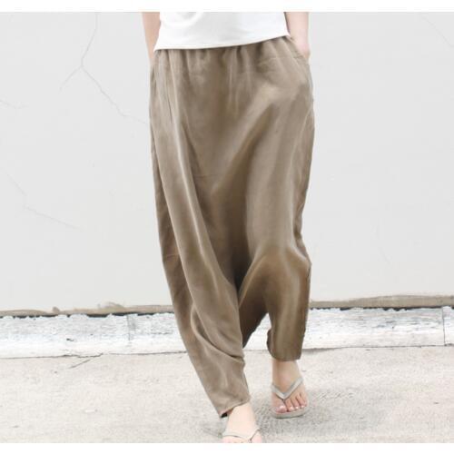 Large crotch pants hanging crotch pants culottes pants loose plus size silk cupro female 0220