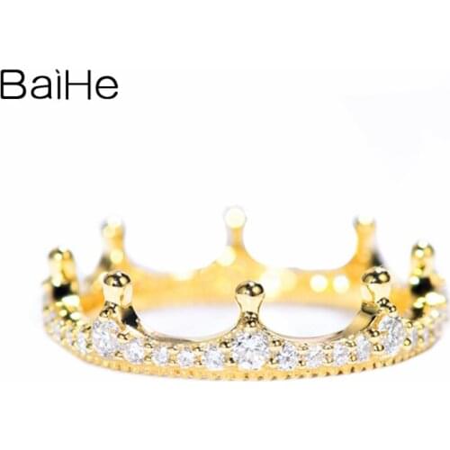 BAIHE Solid 14K Yellow Gold 0.55ct H/SI-SI3 Natural Diamonds Engagement Women Trendy Jewelry Beautiful crown diamond Ring