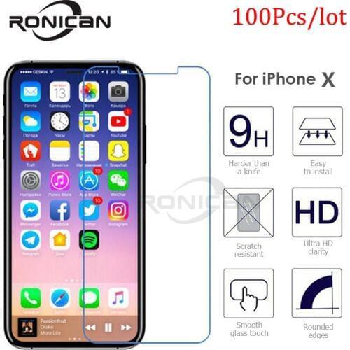 100Pcs/lot For Apple iPhone XS 9H 2.5D 0.26 MM Tempered Glass Anti Scratch Screen Protector RONICAN Glass Film For iPhone X