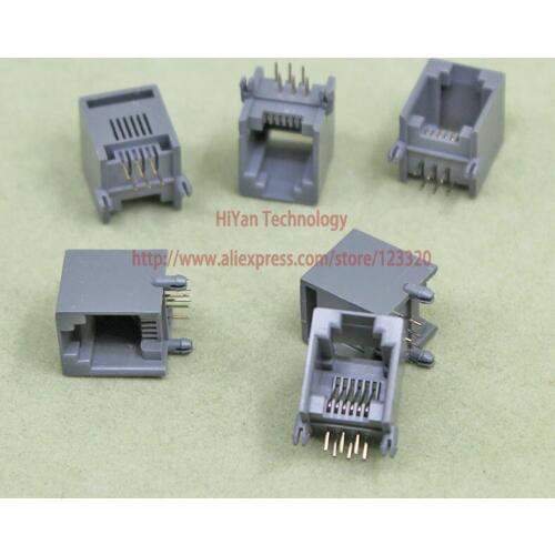 100pcs/lot) RJ11 6P6C Gray Black Modular Jack Network Telephone Socket 6 Pin 90 Degree Needle Welded Type
