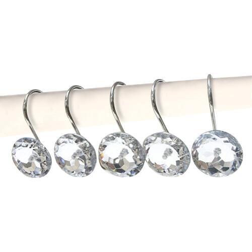 Decorative Crystal Shower Curtain Hooks Bling Rhinestones Rust Proof Polished Chrome for Bathroom Shower Rod 12 PCS