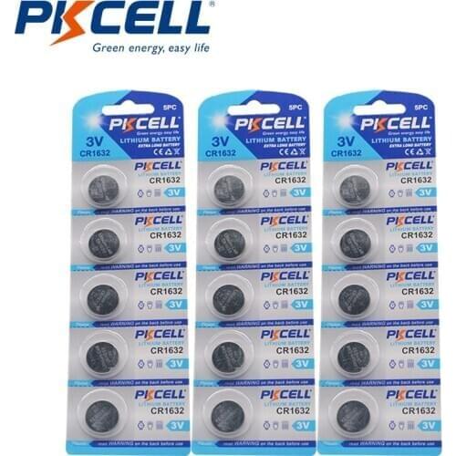 15Pcs/3pack PKCELL CR1632 1632 DL1632 3V Lithium Batteries Cell Button Coin Battery