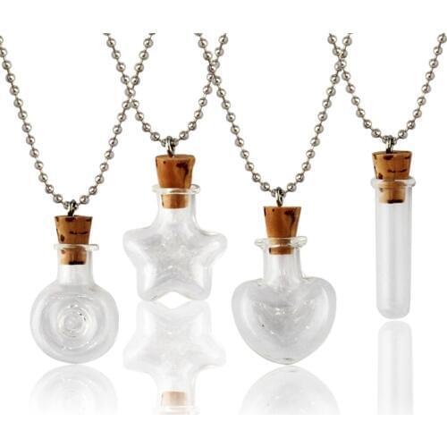 2PCS 20x20MM Glass Bottle Wishing Pendant Necklace Jars Cork Vial Glass Bottle DIY Necklace Pendants Gift