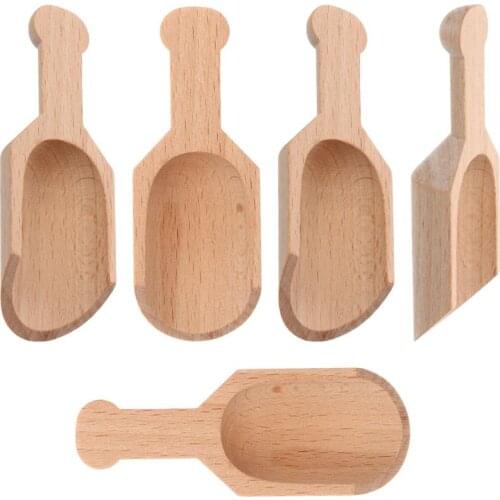 5pcs Wooden Round Handle Scoop Teaspoon Mini Small Salt Shovel Milk Powder Coffee Spoon Condiment Spoons Teaware Accessories