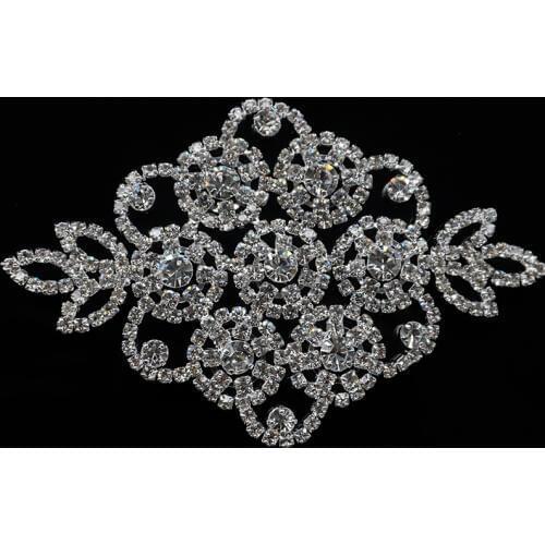 9.5*6.2 cm Silver Flower Crystal Rhinestone Applique for Wedding Dresses Costumes Trims Sew on DIY Crafts