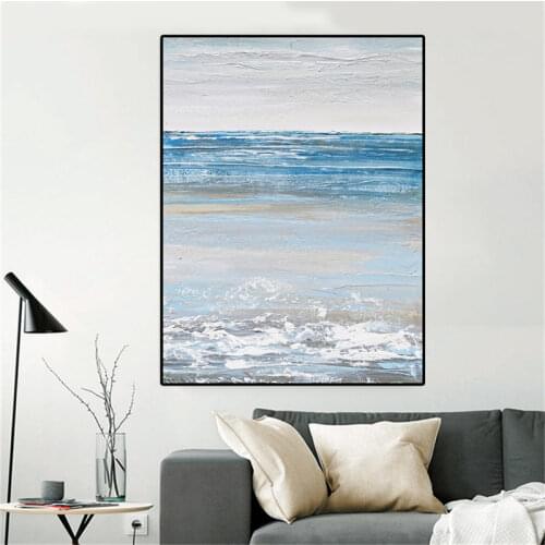 White and Blue Abstract Seascape Canvas Paintings Modular Pictures Wall Art Prints for Living Room Cuadros Decoration No Framed