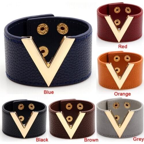 1pc 21cm*4cm Big Leather Bracelet Simple All-Match MS OL V Word Wide Leather Bracelet Hand Fashion Jewelry