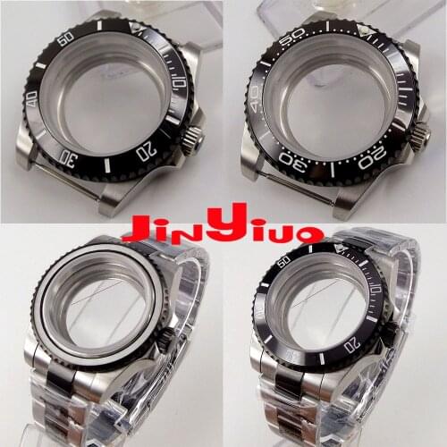 40MM Black Silver strap Watch Case fit NH35A NH36A MIYOTA 8215 821A 8205 Oyster Band Unidirectional Bezel Seeing Glass Back