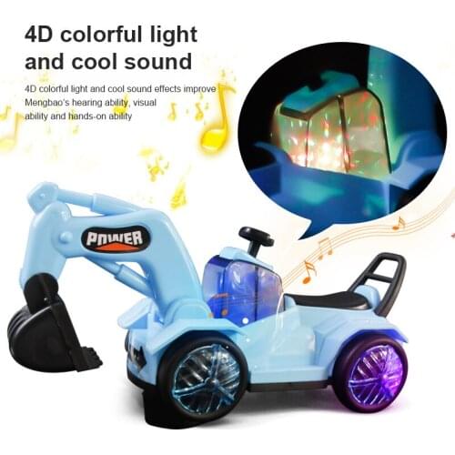 2-6Y Childrens Electric Excavator Toy 2 Colors Cartoon Car With Light Music Engineering Car Toy For Baby Kids Gift Car Toy