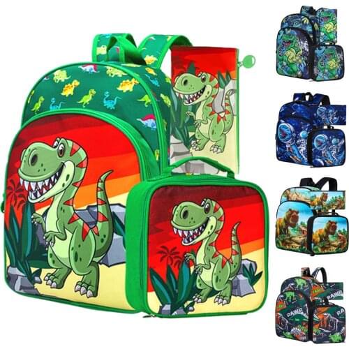 Dinosaur Backpack for Boys, 16 inch Kids Bookbag and Lunch Box