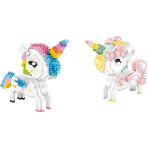 Disney cartoon rainbow cherry UNICORN micro diamond blocks Pegasus nanobrick Mythical Animals building brick toys for kids