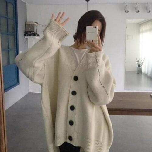 Womens Plus Size sweater Autumn Loose Batwing Cardigan Sweater V-Neck Casual Breasted Buttons Knitted Outwear Female oversize