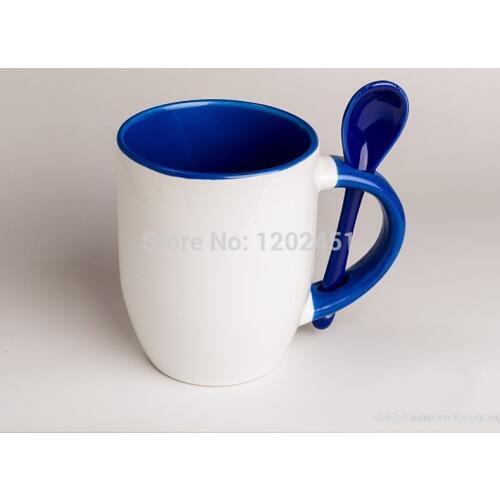 SPSCO Two-Tone Color Customized Ceramic Coffee Mugs with Spoon ,Printed With Personalized Photo and Logo