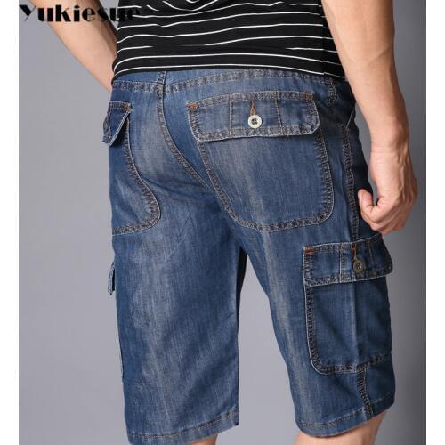 Summer New Brand Mens Jeans Denim Shorts Cotton Cargo Shorts Big Pocket Loose Baggy Wide Leg Bermuda Beach Boardshort Plus size