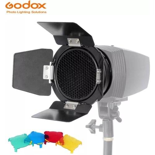 Godox BD-03 Barn Door Kit for photo Barn Door with Honeycomb Grib and 4 Color Filters for Photo Studio Flash