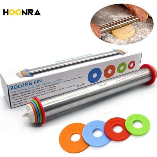HOONRA 1Pcs Length Adjustable Rolling Pin Stainless Steel Fondant 44cm Rolling Pin Cake Roller Dough Rolling Pin Bakeware Tools