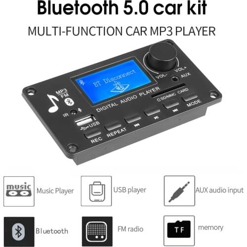 Kebidu DC 12V Bluetooth 5.0 Audio MP3 Decoder Board With LCD Screen Supports Call/Recording/MP3/USB/TF/LINE IN/FM/BLUETOOTH