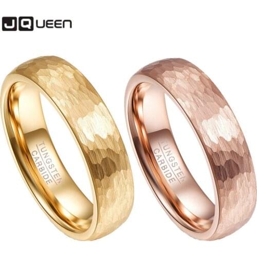 JQueen Tungsten Steel Rings 6 & 4MM Classic Men Women Wedding Bands Ring Jewelry Gold Rose Red Geometric Figure Couple Gift