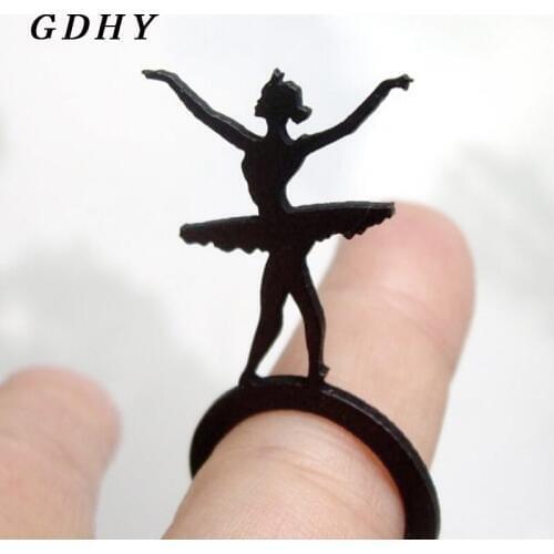 GDHY Ballet Ballerina Dancing Girl Shape Rings Finger Black Acrylic Ballerina Erect Rings For Music Party Dancing Dancer Jewelry