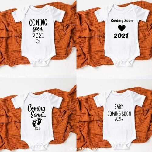 A Baby Coming Soon 2021 Newborn Baby Bodysuits Funny Pregnancy Announcement Clothes Onesies Cotton Baby Boy Girl Shower Gifts