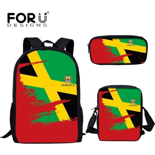 FORUDESIGNS Creative Jamaica Flags Pattern Backpack for Primary Student Casual Campus Bags 3Pcs School Bags Large Capacity Blosa