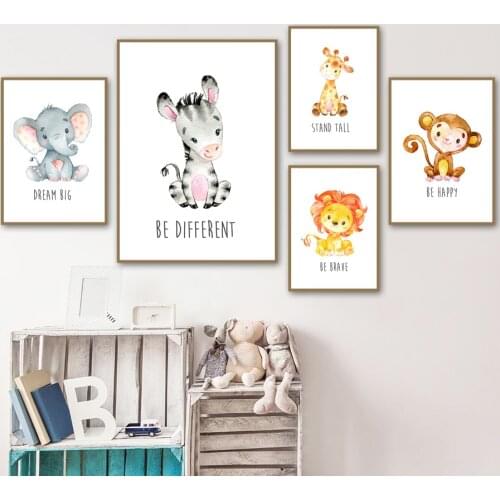 Lion Elephant Giraffe Monkey Animal Baby Nordic Posters And Prints Wall Art Canvas Painting Wall Pictures For Kids Room Decor