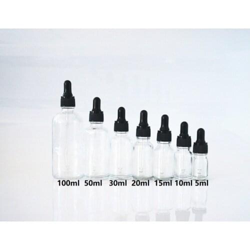 5/10/15/20/30/50/100ml Reusable Essential Oil Bottle Black Rubber Head Dropper Cap Black Cover Clear Cosmetic Portable Container