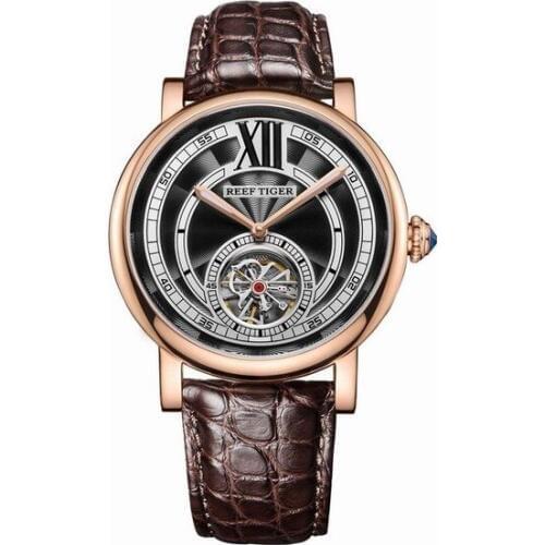 Reef Tiger Artist Serier RGA192 Men Business Fly Wheel Dial Automatic Mechanical Wrsit Watch - Alligator Watchband