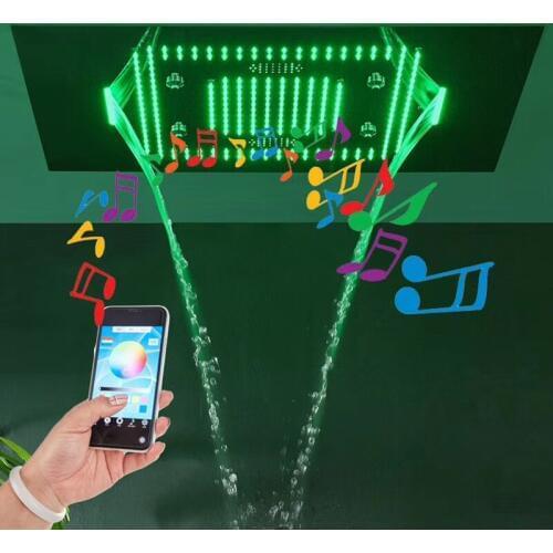 Bluetooth Music LED Light Shower Head Rainfall Waterfall Shower Heads Bathroom Spray Massage Ceiling Mounted Showers 60*80cm