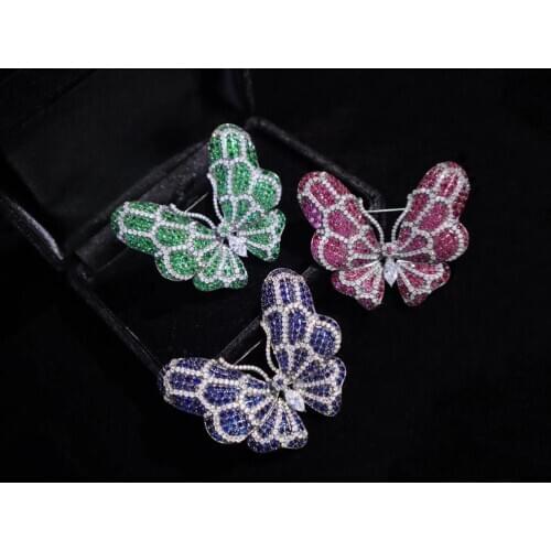 Insect 925 sterling silver with cubic zircon butterfly brooch fine women jewelry green blue red color free shipping