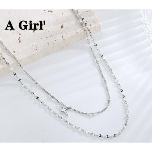 A Girl' 2021 New Shining Double Layer Necklace For Women Temperament Fashion Simple Jewelry All-match Colar