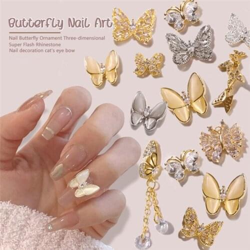 Nail Opal Butterfly Ornament Rhinestones For Nails Art Decorations Nail Alloy Zircon Bow Diamond Manicure 3D Shiny Opal Gems