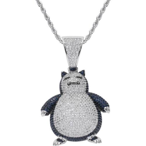 Luxury Full Cubic Zircon Snorlax Pendant Necklace For Men Women Hip Hop Anime Figure Jewelry Gift Dropshipping