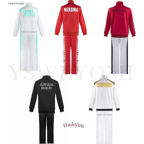Haikyuu Cosplay Jacket Pants Volleyball Sportswear Karasuno Nekoma Aoba Johsai Fukurodani Inarizaki High School Uniform Costume