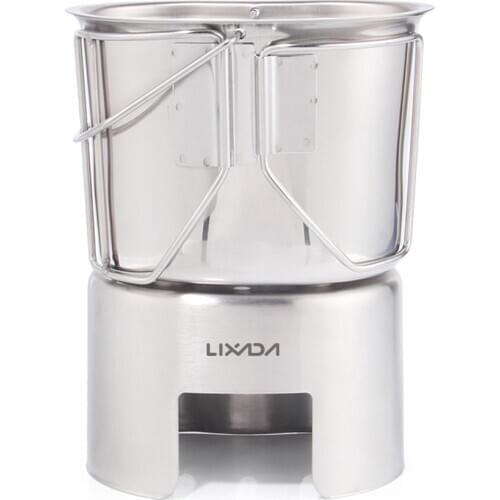 Lixada Camping Stove Canteen Cup Hanging Pot with Wood Stove Set Camping Cookware for Outdoor Camping Backpacking Hiking Picnic