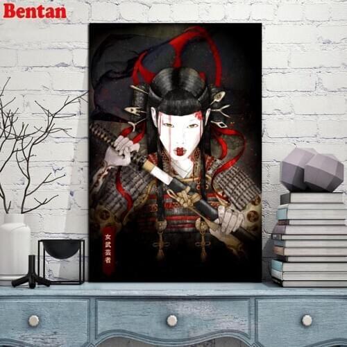 Full square diamond painting Japanese Woman Samurai full round diamond embroidery sale 5D rhinestone mosaic diamond inlaid decor